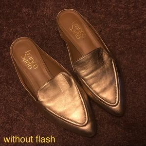 gold franco sarto pointed loafer mules 💛